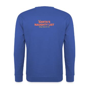 Liste des Weihnachtsmanns: Es hat sich gelohnt - Unisex Pullover - Royalblau - Hinten - Michal (187cm)
