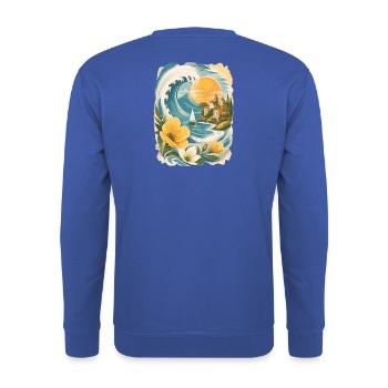 Sonne Meer Wellen Retro Strand Urlaub - Unisex Pullover - Royalblau - Hinten - Michal (187cm)