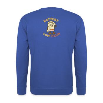 Schläger mit niedrigem Batteriestand - Unisex Pullover - Royalblau - Hinten - Michal (187cm)