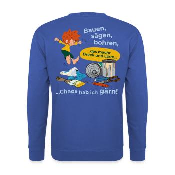 Pumuckl Mit Spruch, Werkzeug Und Farbe - Unisex Pullover - Royalblau - Hinten - Michal (187cm)