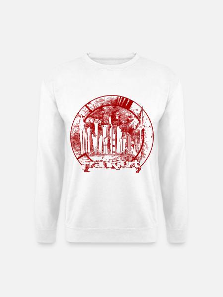 Rote Frankfurter Stadtsilhouette im Kreis - Unisex Pullover - Weiß