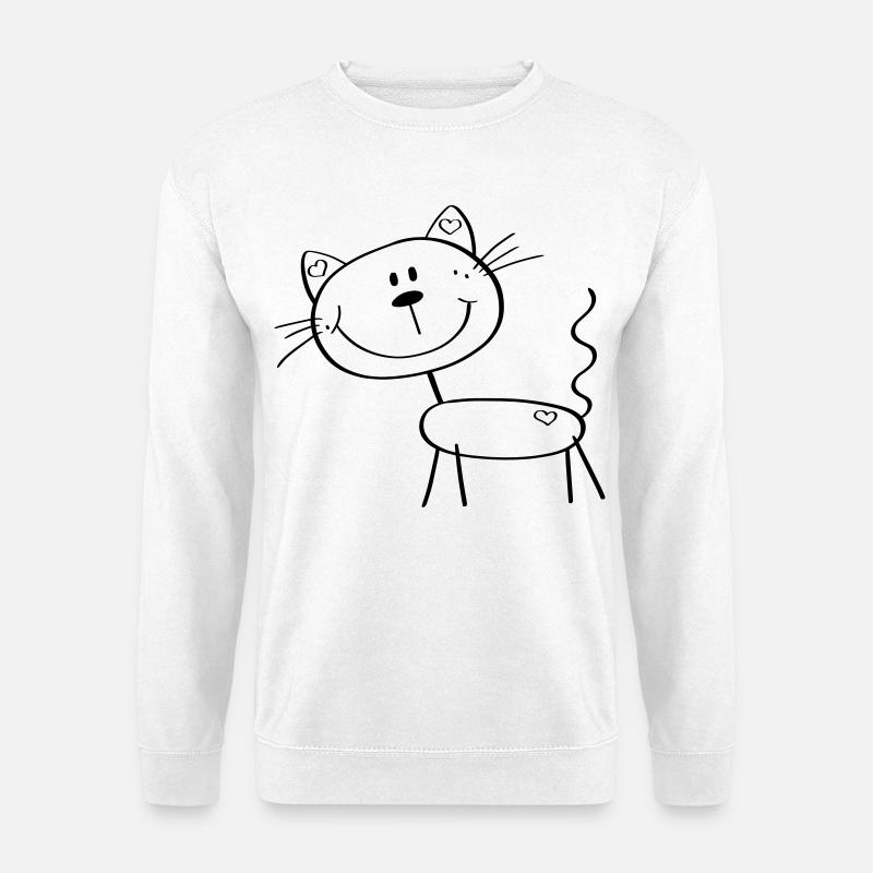 Lustige Strichmännchen Katze - Comic - Katzen - Unisex Pullover - Weiß