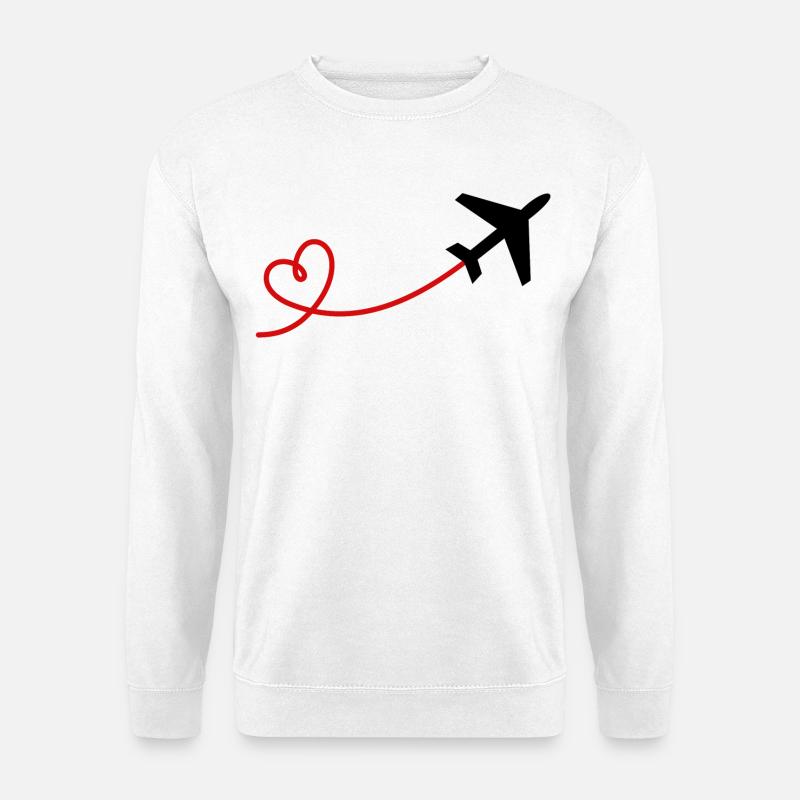 Flugzeug Flieger mit Herz in schwarz rot - Unisex Pullover - Weiß