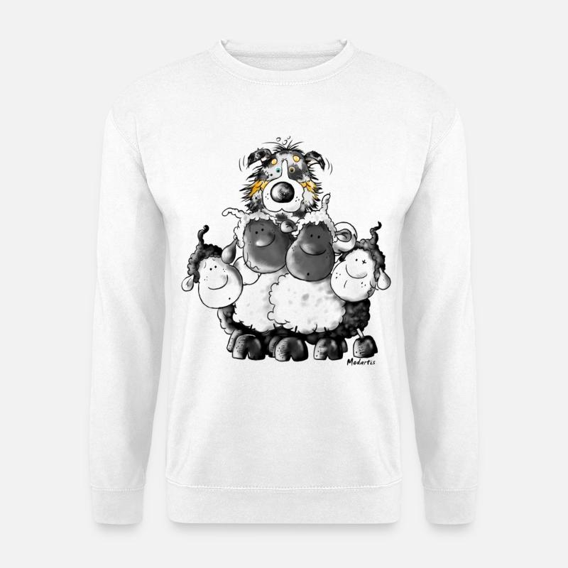 Australian Shepherd Hund und Schafe - Unisex Pullover - Weiß