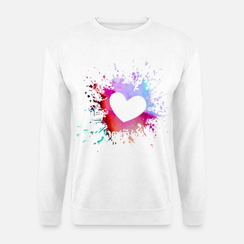 Buntes Herz Farbkleckse - Unisex Pullover - Weiß