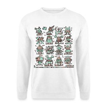 Kunterbunte Doodle-Roboterwelt - Unisex Pullover - Weiß - Vorne