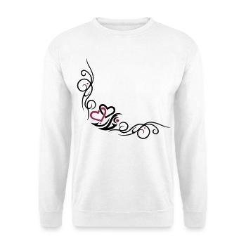 Zwei Herzen mit Tribal Tattoo Ornament - Unisex Pullover - Weiß - Vorne