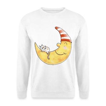 Katze im Mond I Traum I Gute Nacht Geschenk - Unisex Pullover - Weiß - Vorne