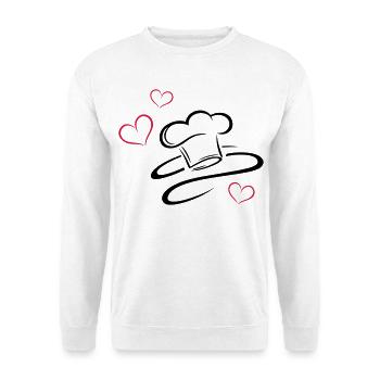 Koch, Kochmützen Logo mit drei Herzen. - Unisex Pullover - Weiß - Vorne