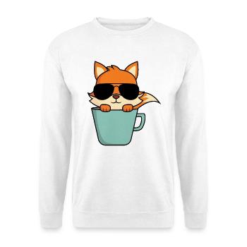 Cooler Fuchs in Kaffeetasse - Unisex Pullover - Weiß - Vorne