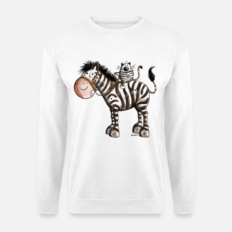 Zebra mit Katze - Unisex Pullover - Weiß