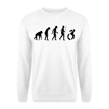 Rollstuhl-Evolution für Rollen. Humor im Rollstuhl # - Unisex Pullover - Weiß - Vorne