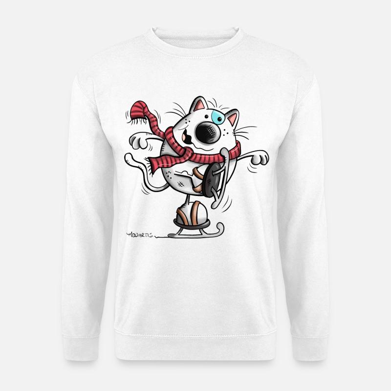 Katze fährt Schlittschuh - Unisex Pullover - Weiß