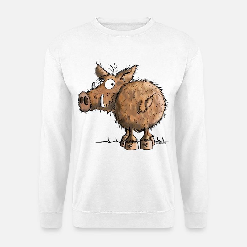 Da steht eine Wildsau I Wildschwein Cartoon  - Unisex Pullover - Weiß