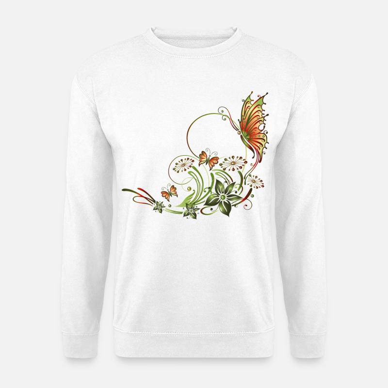 Schmetterlinge mit floralen Elementen - Unisex Pullover - Weiß