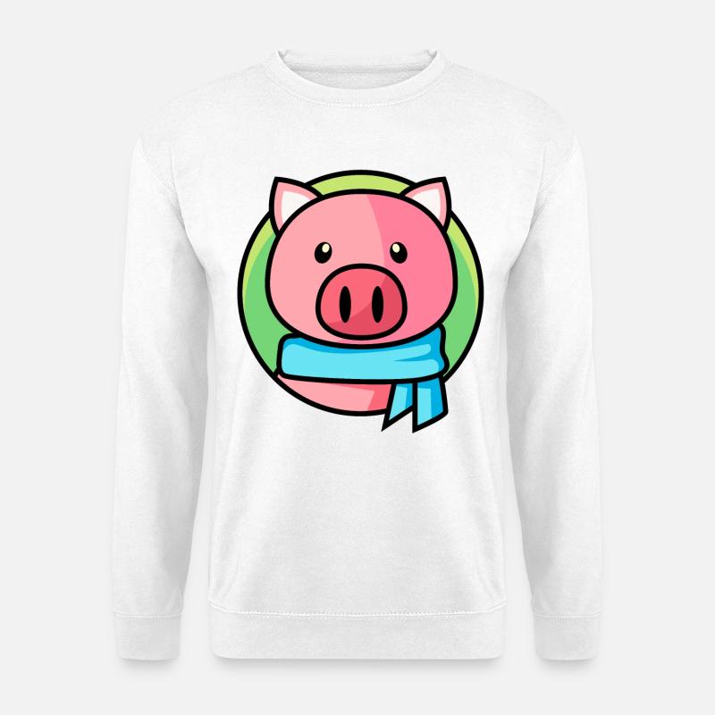 Rosa Schweinchen mit Schal - Unisex Pullover - Weiß