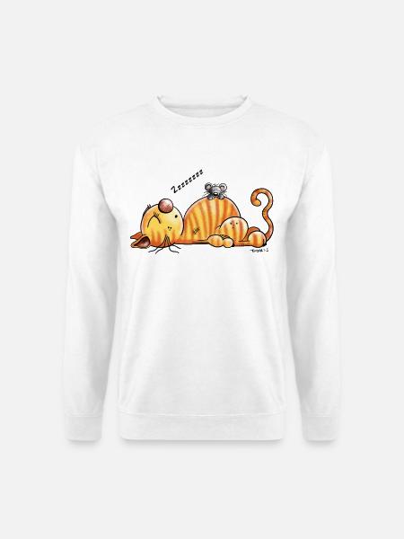 Schnarchende Katze und Maus - Comic - Fun - Unisex Pullover - Weiß