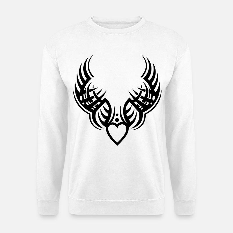 Tribal Herz mit Flügeln im Tattoo-Stil - Unisex Pullover - Weiß