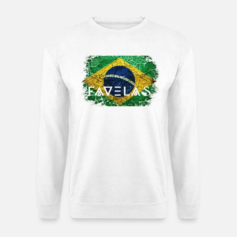 Favelas Flagge: Brüche in Grün-Gelb - Unisex Pullover - Weiß