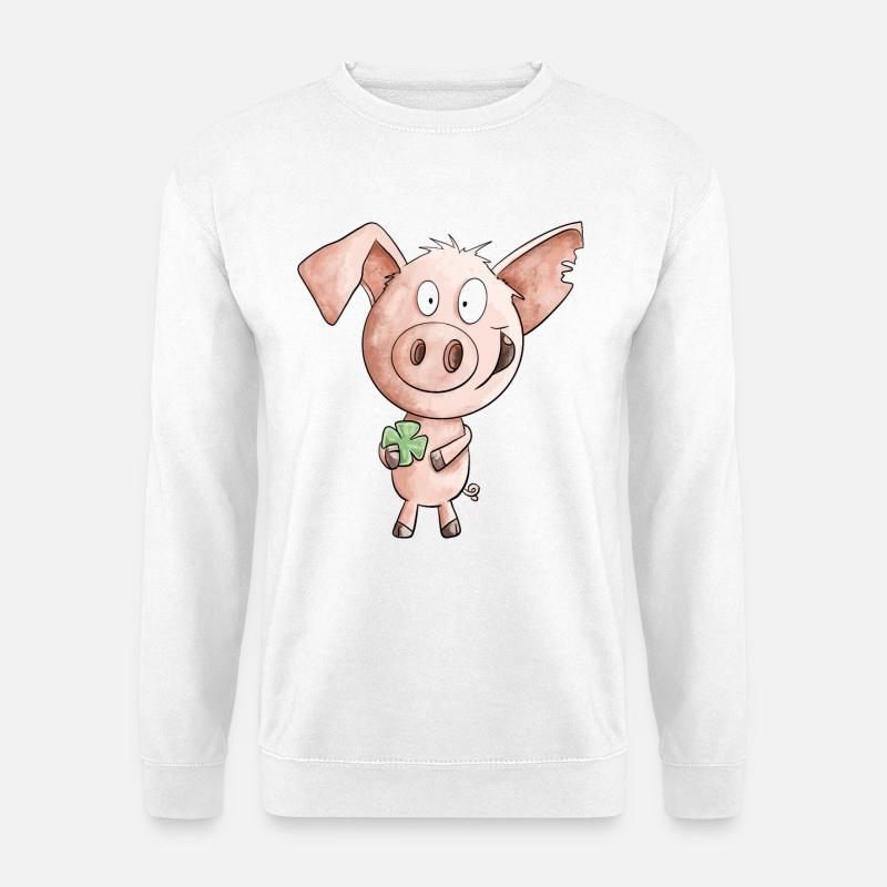 Glück Schwein Mit Kleeblatt - Unisex Pullover - Weiß