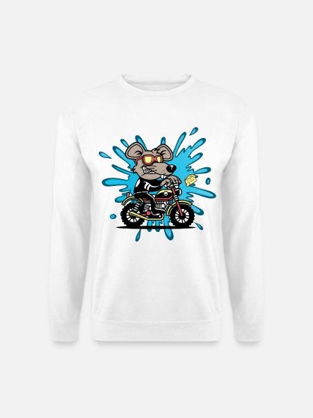 Maus Ratte Käse Motorrad Comic Cartoon - Unisex Pullover - Weiß