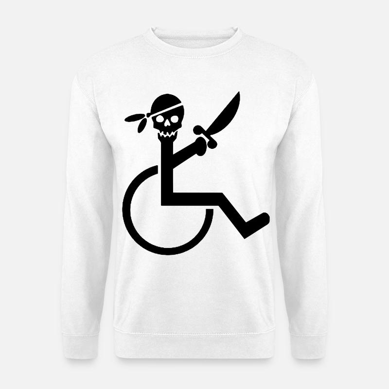 Rollstuhlpirat für harte Rollen. Humor Hemd * - Unisex Pullover - Weiß