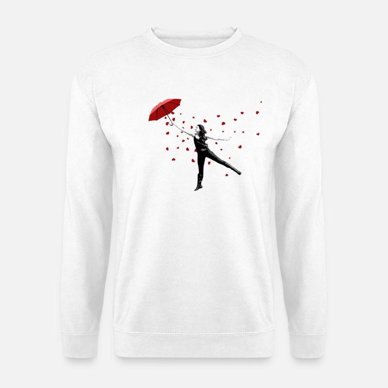 Öffne Deinen Schirm und es regnet Herzen Streetart - Unisex Pullover - Weiß