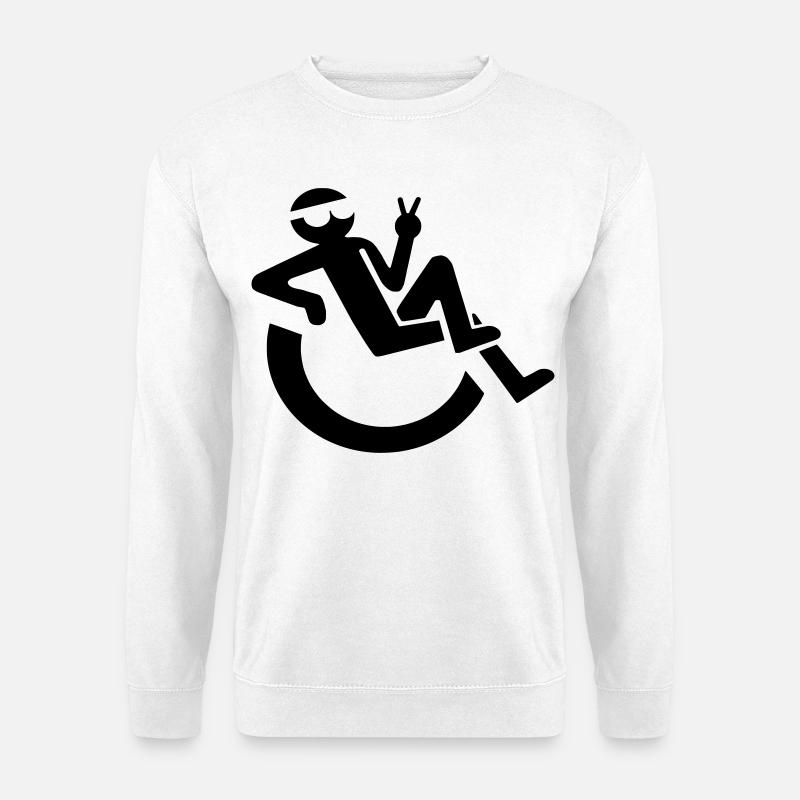 Entspannt fröhlich Rollstuhlfahrer Symbol * - Unisex Pullover - Weiß