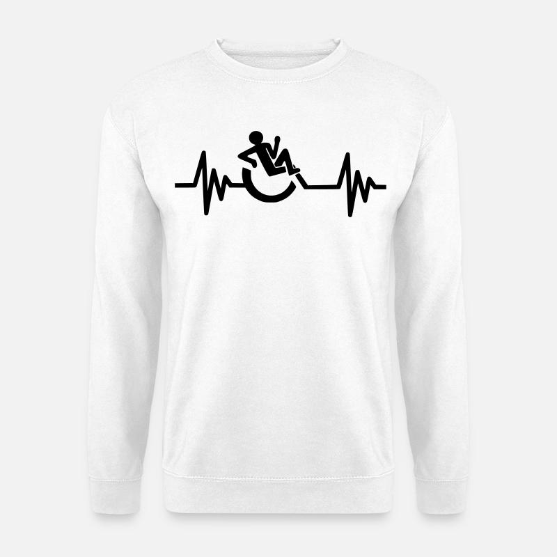 Bild: Rollstuhl, Herzschlag, entspannt # - Unisex Pullover - Weiß