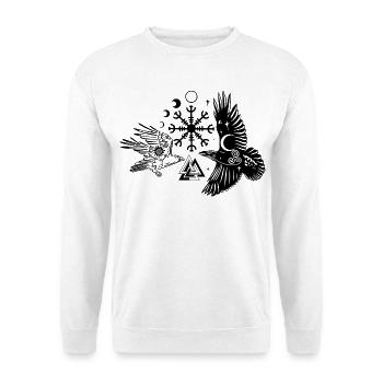 Hugin und Munin mit Vegvisir Valknut - Unisex Pullover - Weiß - Vorne