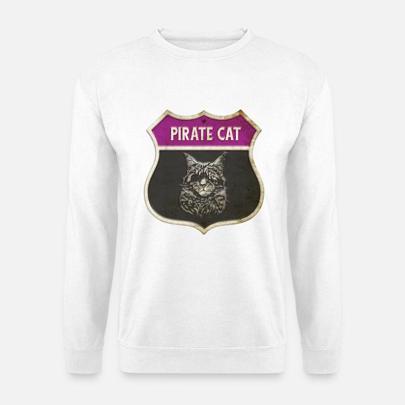 Cat Pirate Crest Design - Unisex Sweatshirt - white