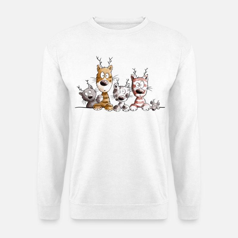 Rentier Katzen I Weihnachten Katze I Merry X-Mas - Unisex Pullover - Weiß