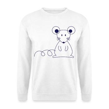 Niedliche Maus Linienkunst Blau - Unisex Pullover - Weiß - Vorne