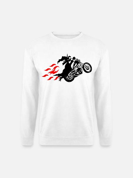Sorcière sur Hélicopter, Motard, Flammes - Sweat-shirt Unisexe - blanc