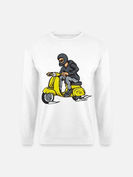 Maskierter Scooter-Pilot im Hoodie - Unisex Pullover - Weiß
