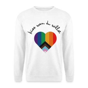 Regenbogen Herz Küss Wen Du Willst Pride - Unisex Pullover - Weiß - Vorne