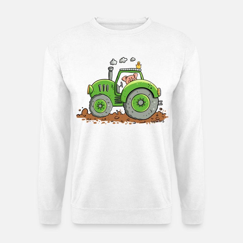 Schwein Fährt Traktor I Bauernhof Tiere Bulldog - Unisex Pullover - Weiß