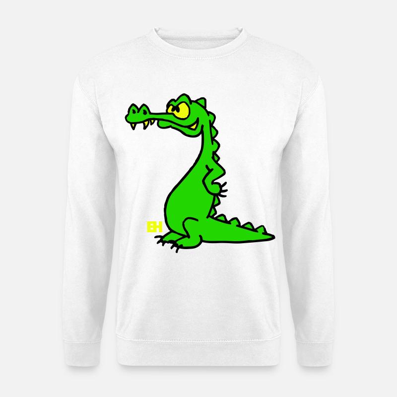 Smiling Crocodile, dreifarbiges Design - Unisex Pullover - Weiß