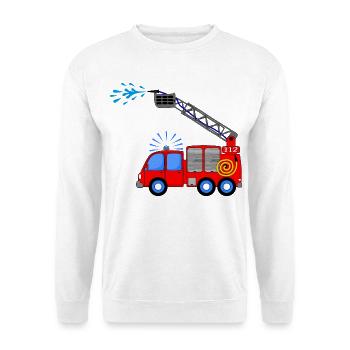 Feuerwehrfahrzeug mit Leiter und Wasser Kinder - Unisex Pullover - Weiß - Vorne - Alina (178cm) & Michal (187cm)