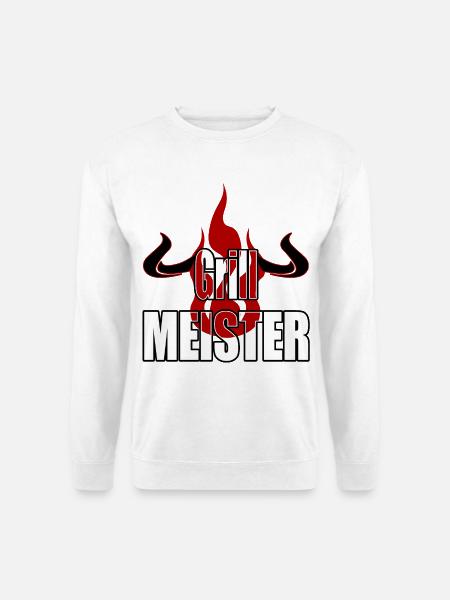 Grillmeister Flamme Hörner Rind Fleischesser Grill - Unisex Pullover - Weiß