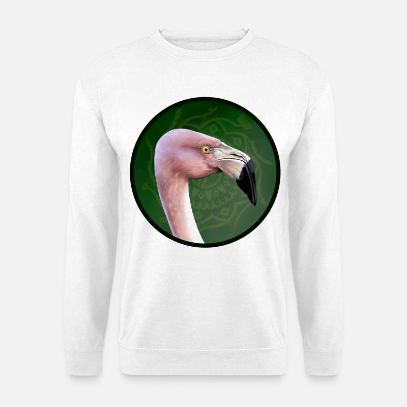 Rosa Flamingo im Mandala-Grün - Unisex Pullover - Weiß
