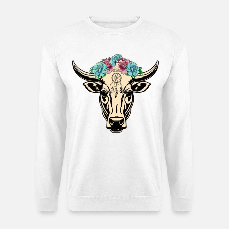 Kuh Hippie Boho - Unisex Pullover - Weiß
