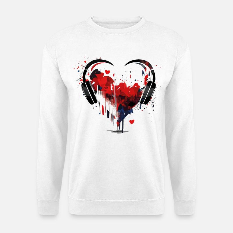 Herz der Musik - Grunge Kopfhörer - Unisex Pullover - Weiß