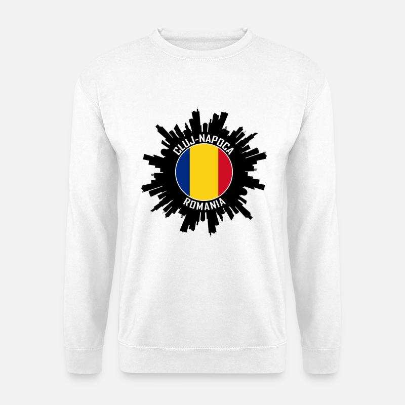 Souvenir de voyage avec le drapeau du drapeau de la Roumanie à la Skyline de Cluj-Napoca - Sweat-shirt Unisexe - blanc