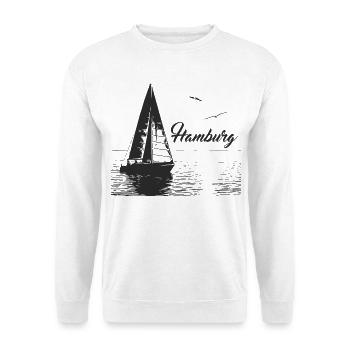 Hamburg Segelboot und 2 Möwen - Unisex Pullover - Weiß - Vorne - Alina (178cm) & Michal (187cm)