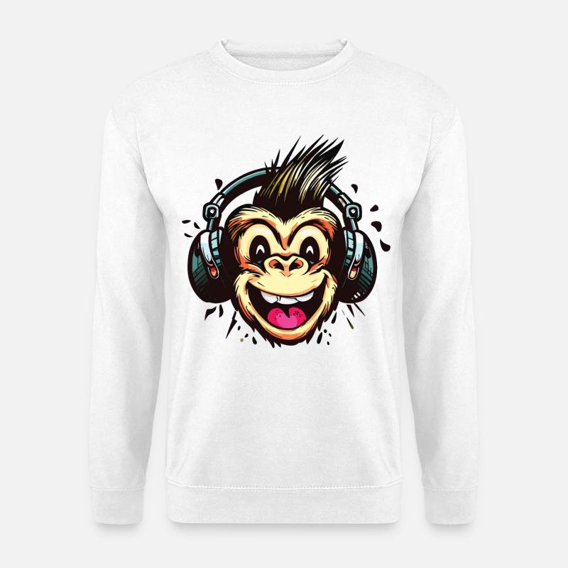 Lustiger DJ Monkey mit Kopfhörern - Unisex Pullover - Weiß