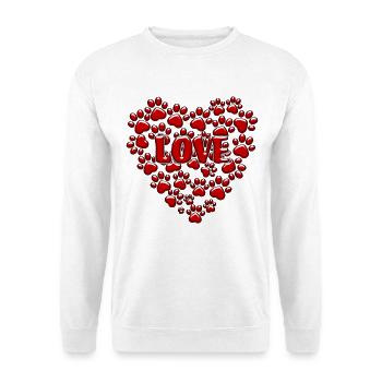 Herz aus roten Hundepfoten. Hundeliebe # - Unisex Pullover - Weiß - Vorne