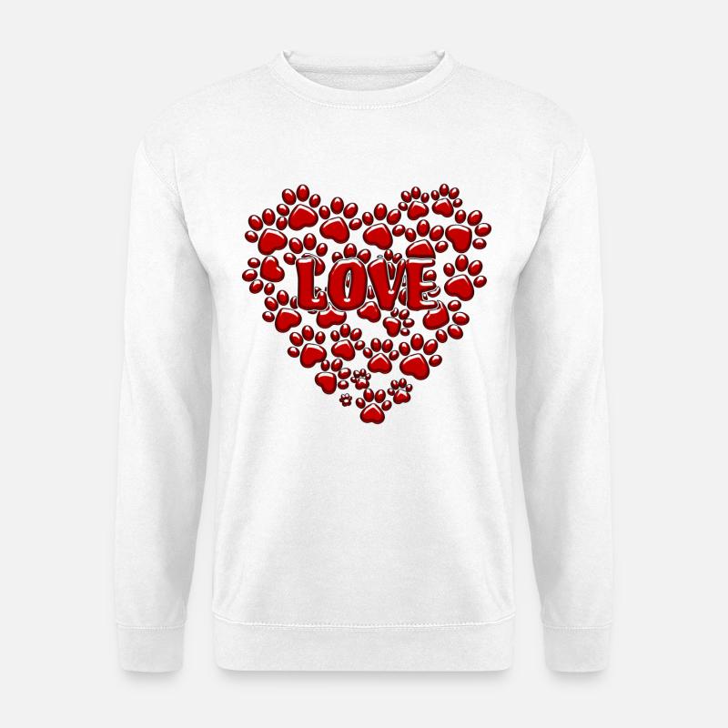 Herz aus roten Hundepfoten. Hundeliebe # - Unisex Pullover - Weiß