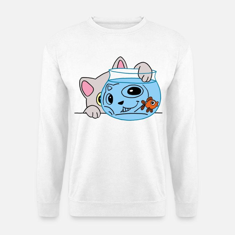 Das Kätzchen und der Fisch - Unisex Pullover - Weiß