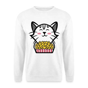 Katze Movies Popcorn Kino Binge Watching Cineast - Unisex Pullover - Weiß - Vorne